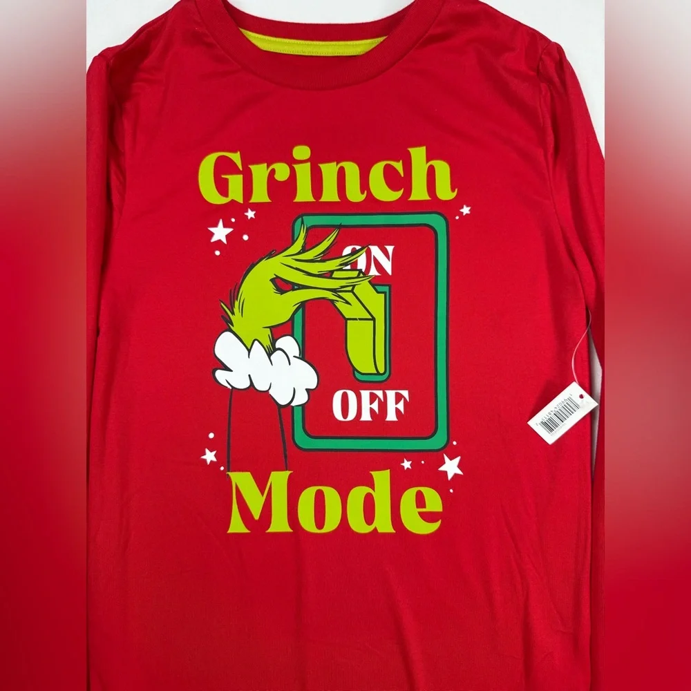 NWT GRINCH Kids Christmas Pajama Top Long Sleeve Size‎ 12 Grinch Mode On Off NEW